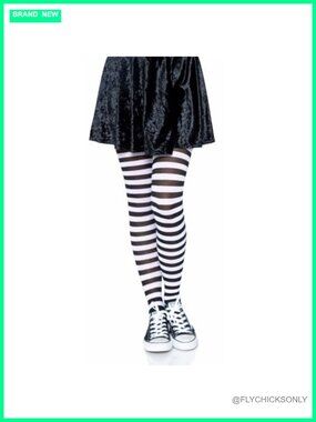 Striped Nylon Tights - Full Length High Waist